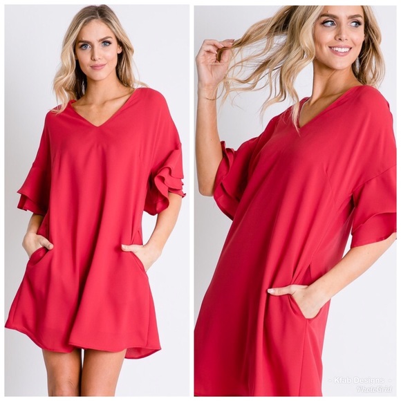 🛍LAST 1! Tiered Ruffle Fully Lined Pocket Dress - Picture 6 of 7